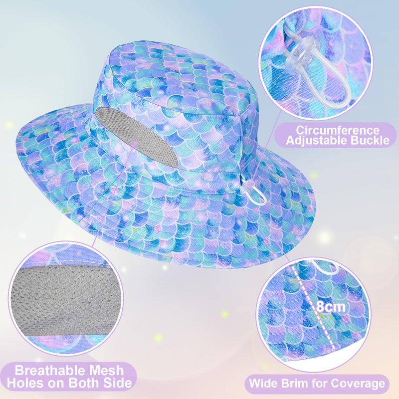 ICOSY Kids Sun Hat for Girls Mesh Bucket Hat Toddler UV Protection Beach Hat Kids Foldable Fishing Hat for Girls 2-8 Years Blue - Image 4
